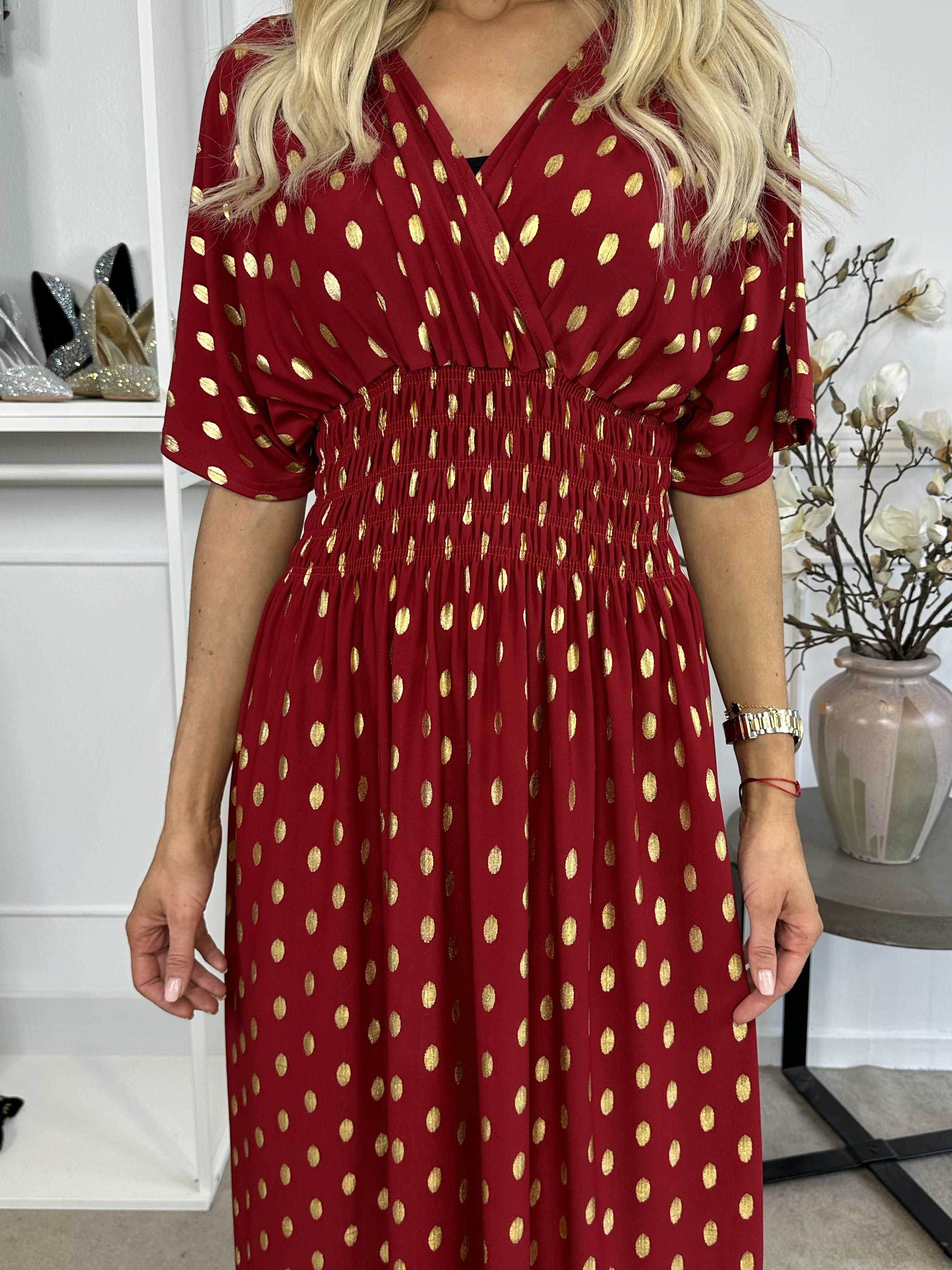 Pams Dot - Lang elastisk kjole med prikket detaljer